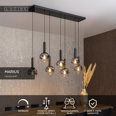Lucide MARIUS - Hanglamp - 7xE27 - Zwart